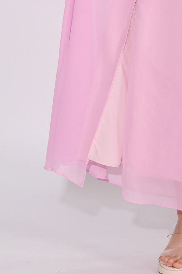 AIIZIE ASCELLA FLOWER SHOULDER MAXI DRESS IN PINK - product image