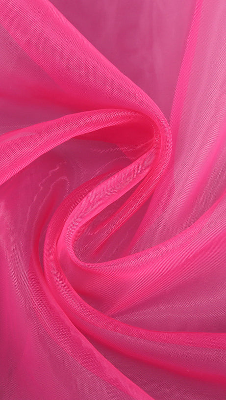 HOT PINK ORGANZA RUFFLED HALTER MINI DRESS