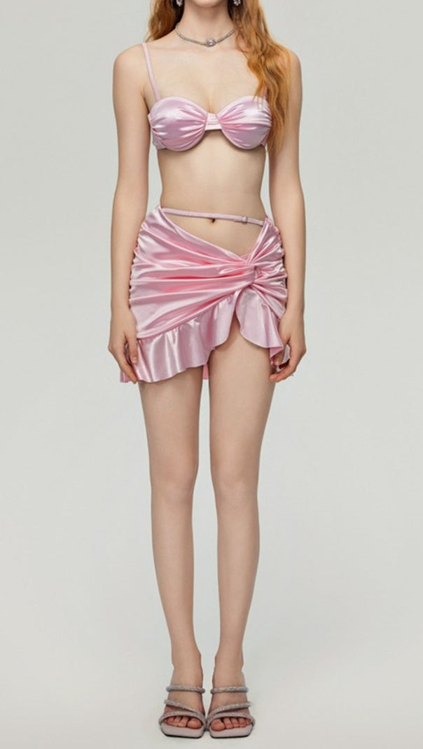 AIIZIE DREXEL PINK RUCHED THREE-PIECE SWIMSUIT - product image