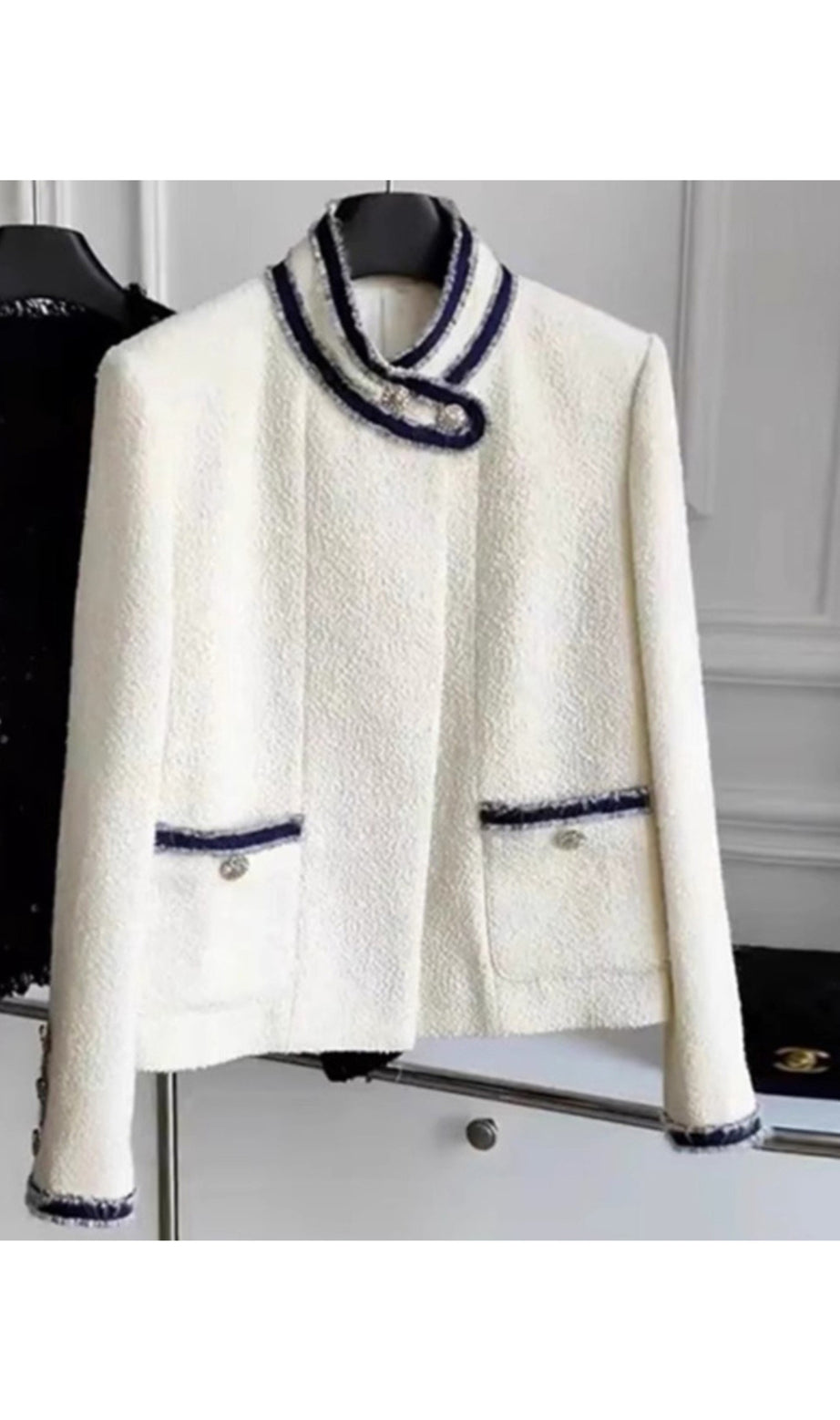 giacca di tweed bianca