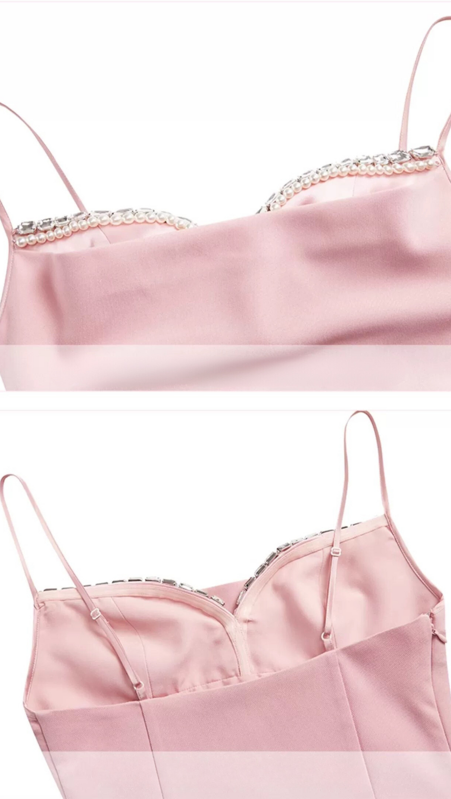 CRYSTAL CAMISOLE MINI DRESS IN PINK