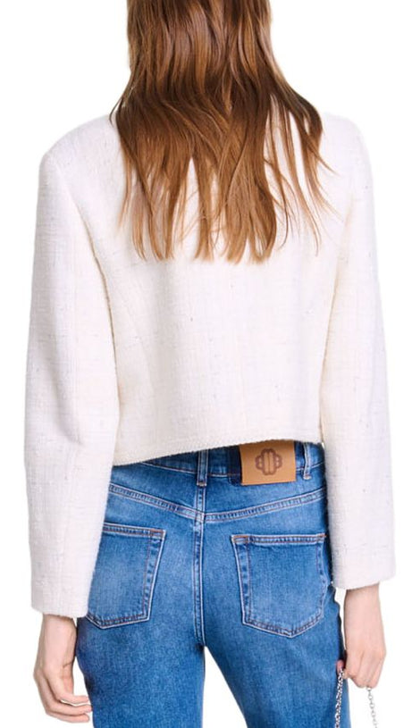 VOYCE BRAIDED TWEED CARDIGAN IN ECRU