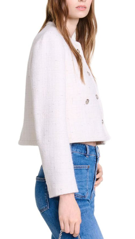 VOYCE BRAIDED TWEED CARDIGAN IN ECRU