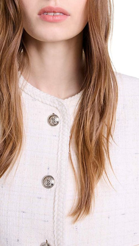 VOYCE BRAIDED TWEED CARDIGAN IN ECRU