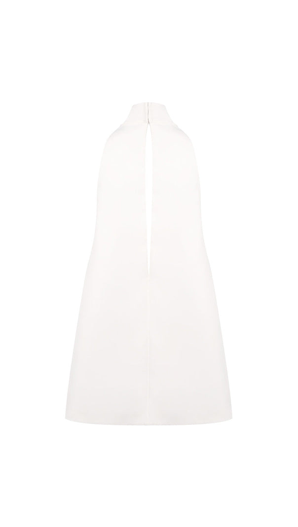 AIIZIE V-NECK CUTOUT BACKLESS CREPE HALTER DRESS - WHITE - product image