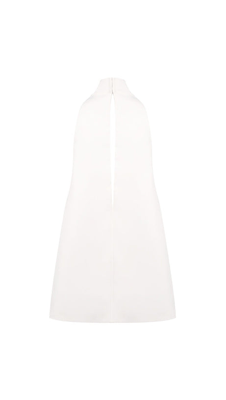 ABITO IN CREPE CON SCOLLO A V, SCHIENA SENZA TAGLIO E HALTER - BIANCO