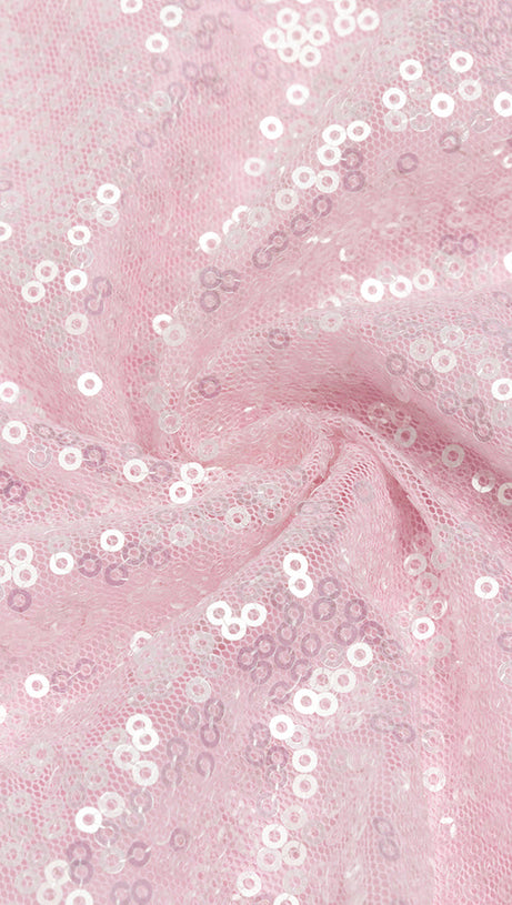 ELVA PINK MIDIKLEID MIT RÜSCHENBESATZ UND HOHEM SCHLITZ UND PAILLETTEN