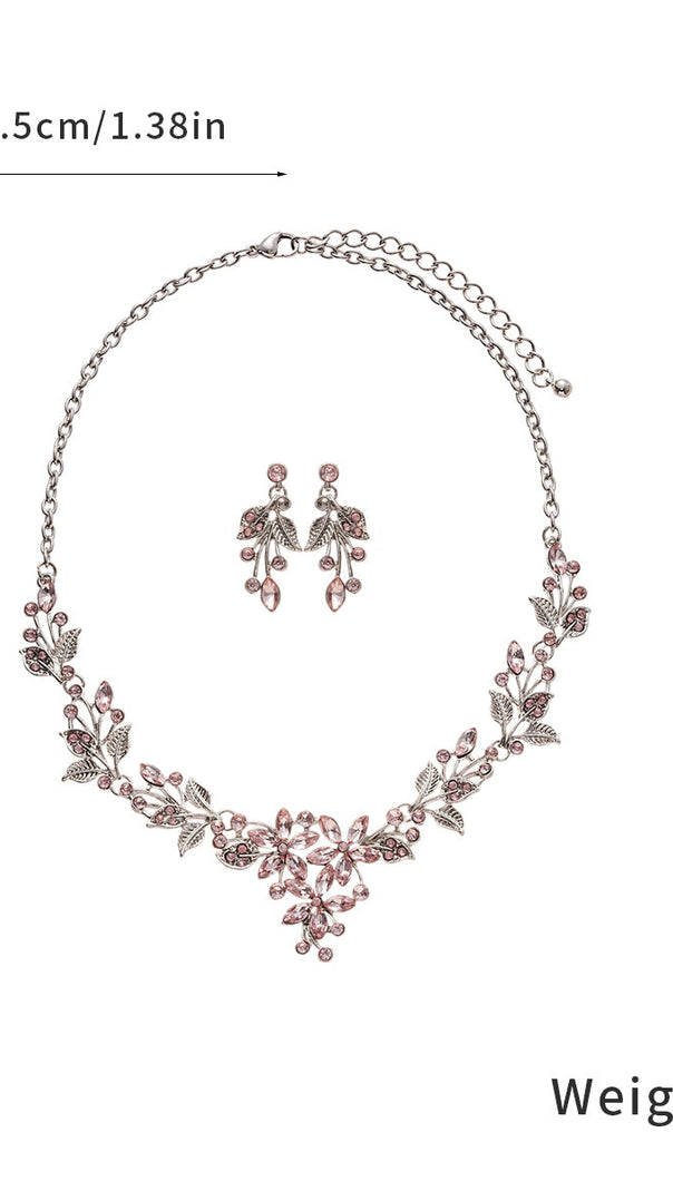 AIIZIE Juelz Sparkling Pink Crystal Flower & Leaf Necklace & Earrings Set - product image