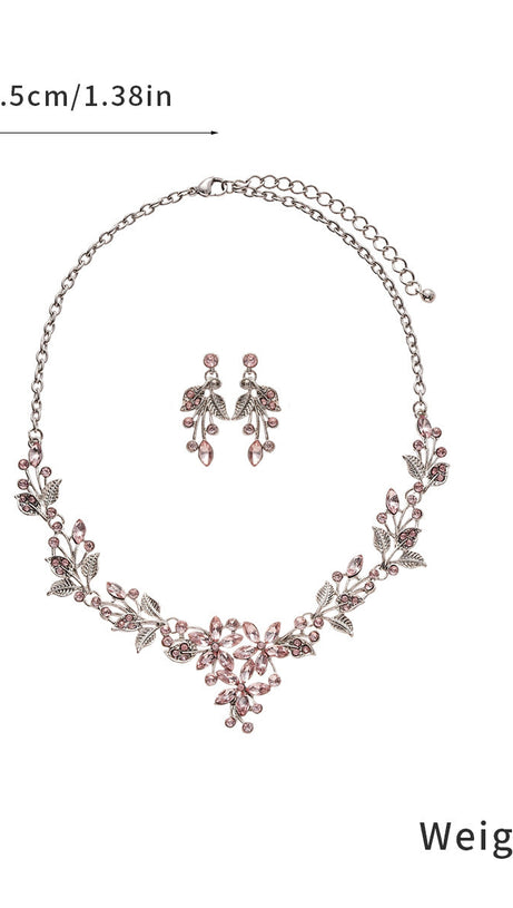 Juelz Sparkling Pink Crystal Flower & Leaf Necklace & Earrings Set