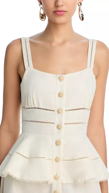 PEPLUM HOLLOW MIDI DRESS IN BEIGE