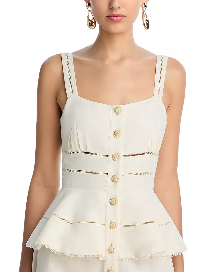 AIIZIE PEPLUM HOLLOW MIDI DRESS IN BEIGE - product image