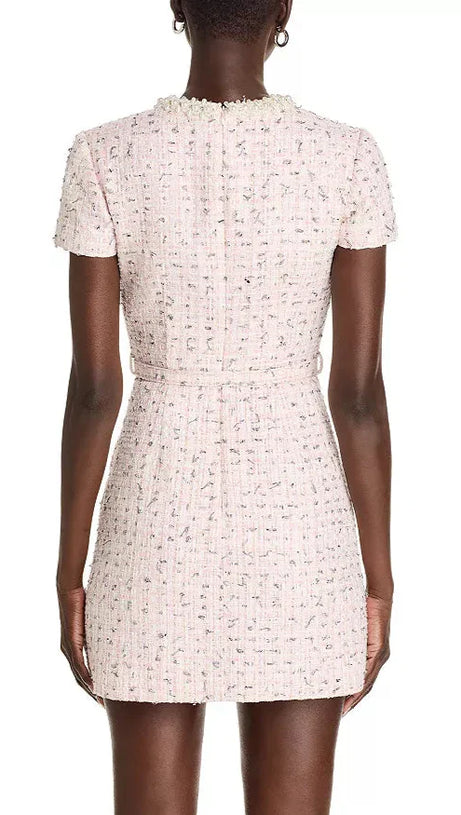 MINI ABITO IN BOUCLÉ DECORATO IN ROSA