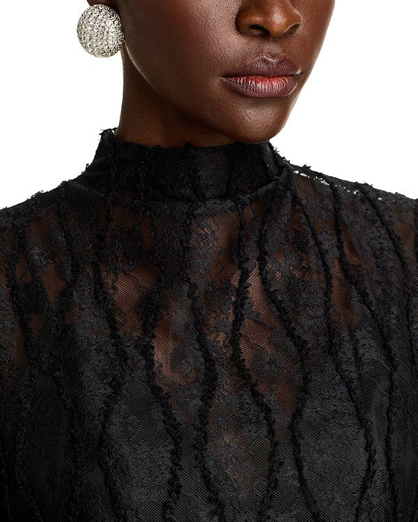 LACE MOCK NECK TOP IN BLACK
