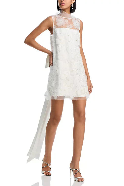 BEADED TULLE MINI DRESS