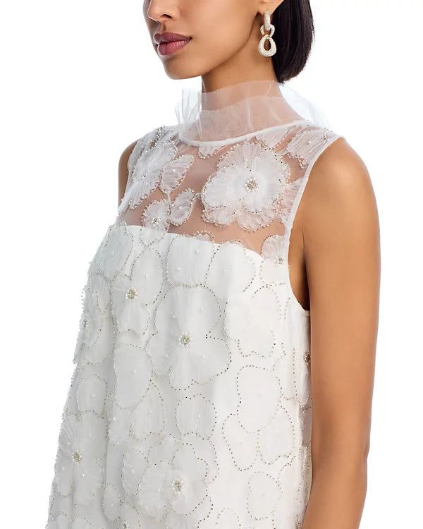 BEADED TULLE MINI DRESS