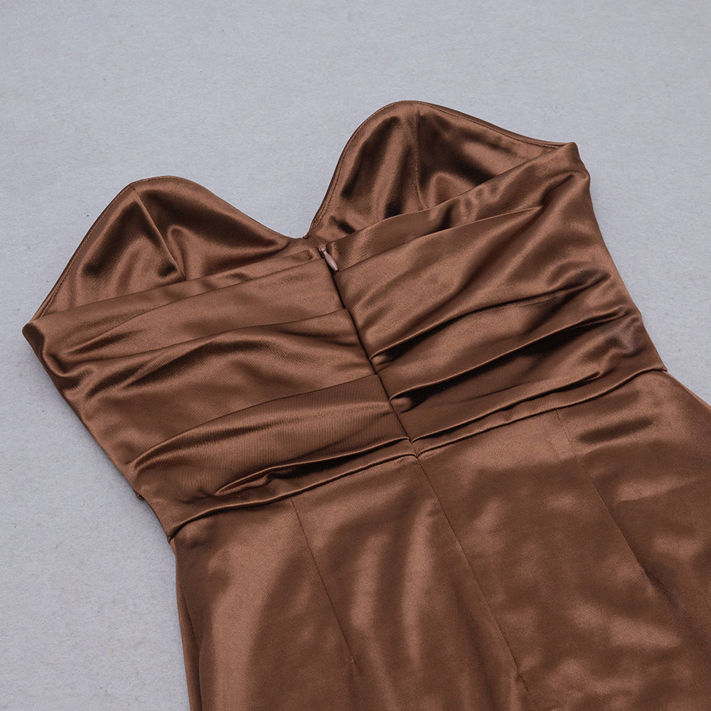 AIIZIE BACKLESS SPLIT TWIST-FRONT BODYCON MIDI DRESS IN BROWN - product image