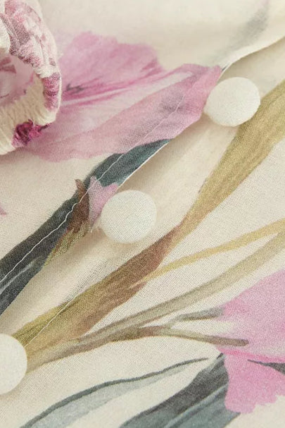 FLORAL PRINT BLOUSON SLEEVE MINI DRESS IN IVORY