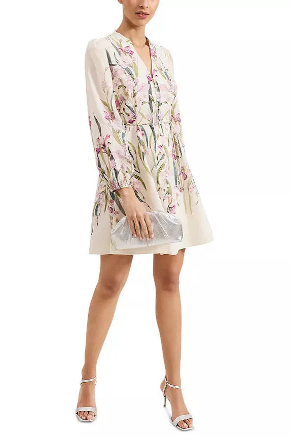 AIIZIE FLORAL PRINT BLOUSON SLEEVE MINI DRESS IN IVORY - product image