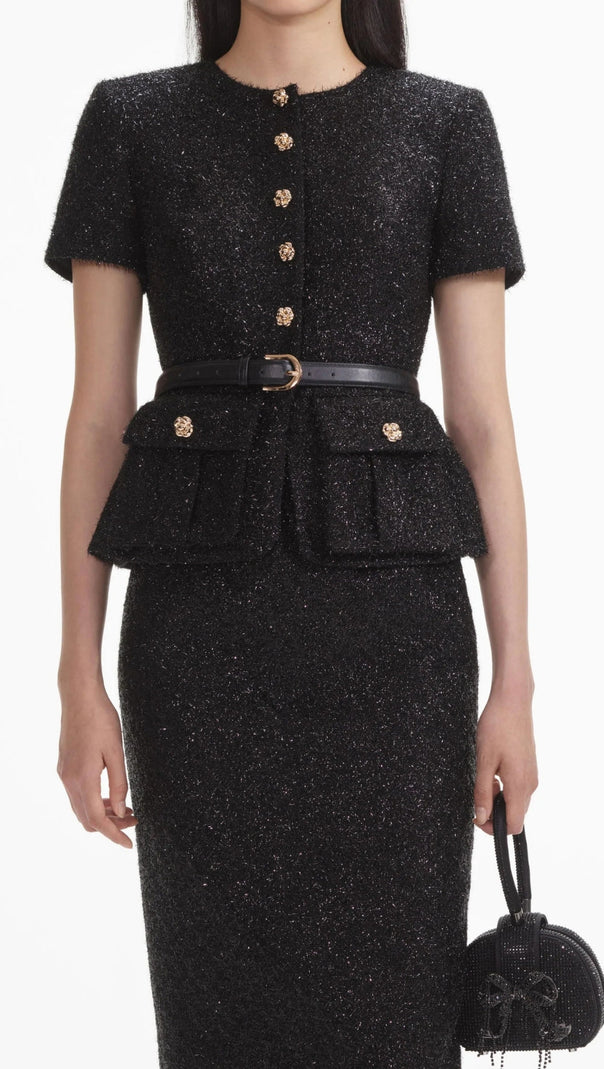 AIIZIE BLACK TINSEL BOUCLE TAILORED MIDI DRESS - product image