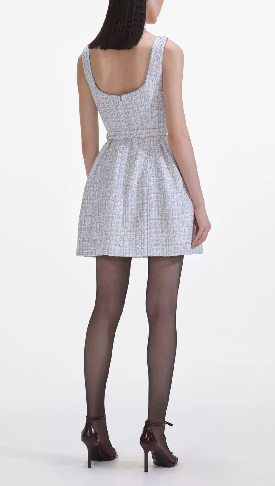 BLUE BOUCLE SLEEVELESS MINI DRESS