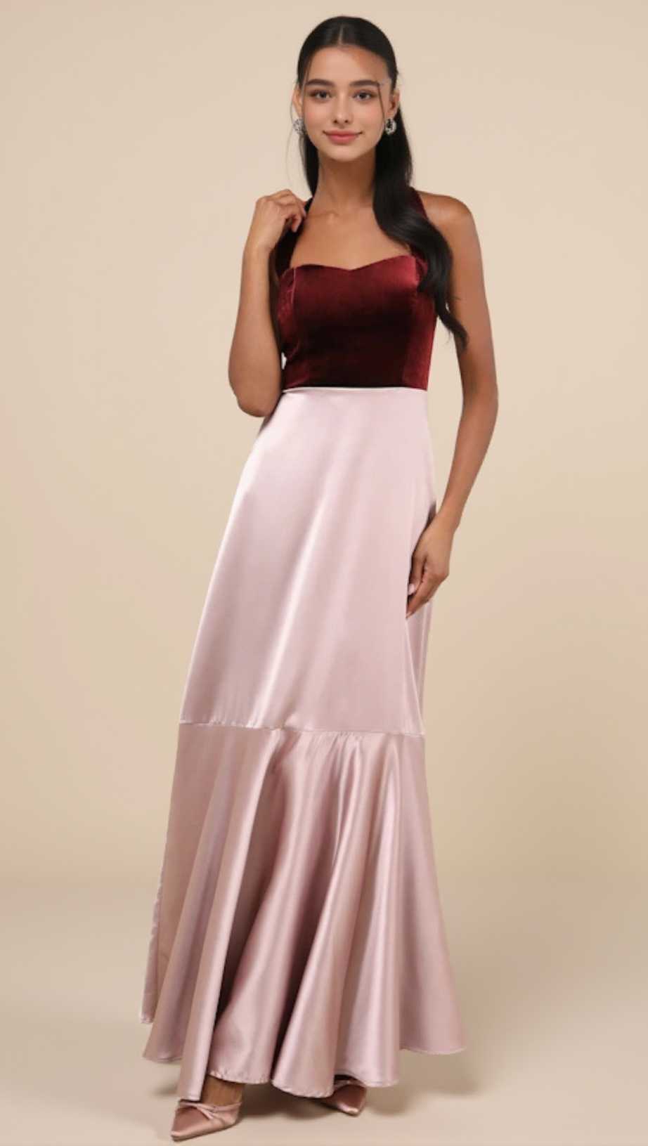 Abito lungo con scollo all'americana in misto rosa malva "Impeggiante Impression" Lulus 