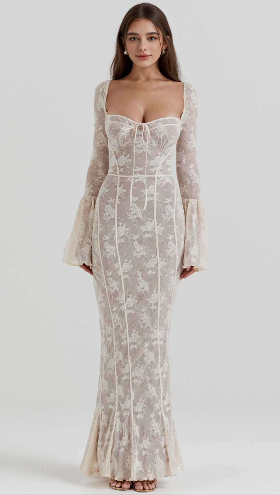 BELL SLEEVE LACE MIDI DRESS