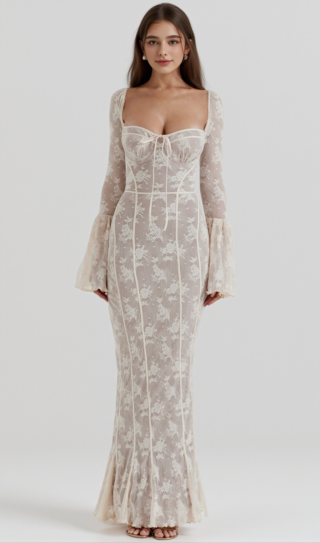 BELL SLEEVE LACE MIDI DRESS