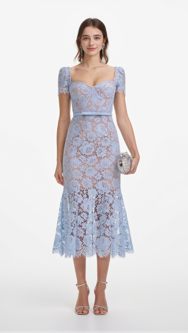 AIIZIE BLUE FINE LACE MIDI DRESS - product image
