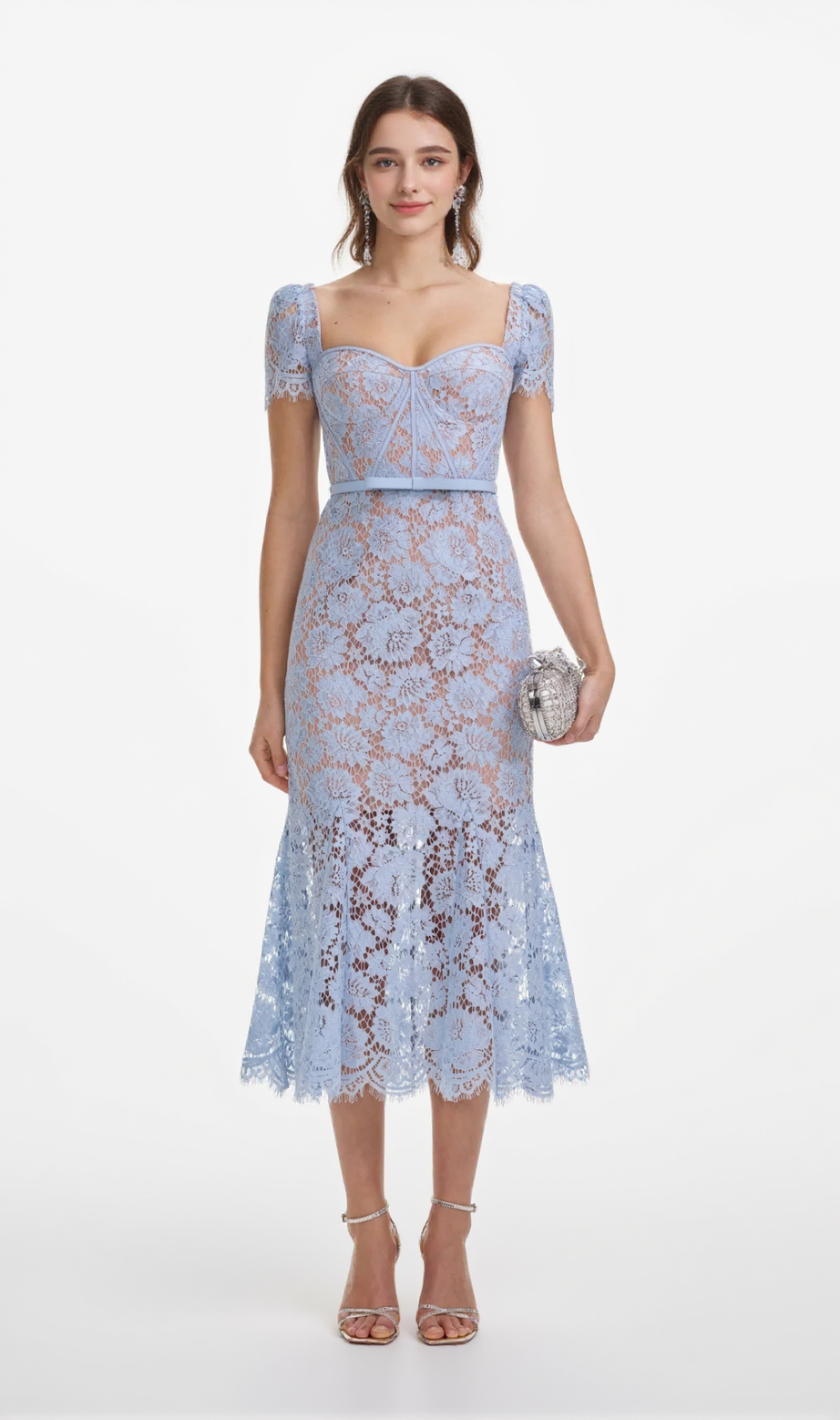 Abito midi in pizzo fine blu