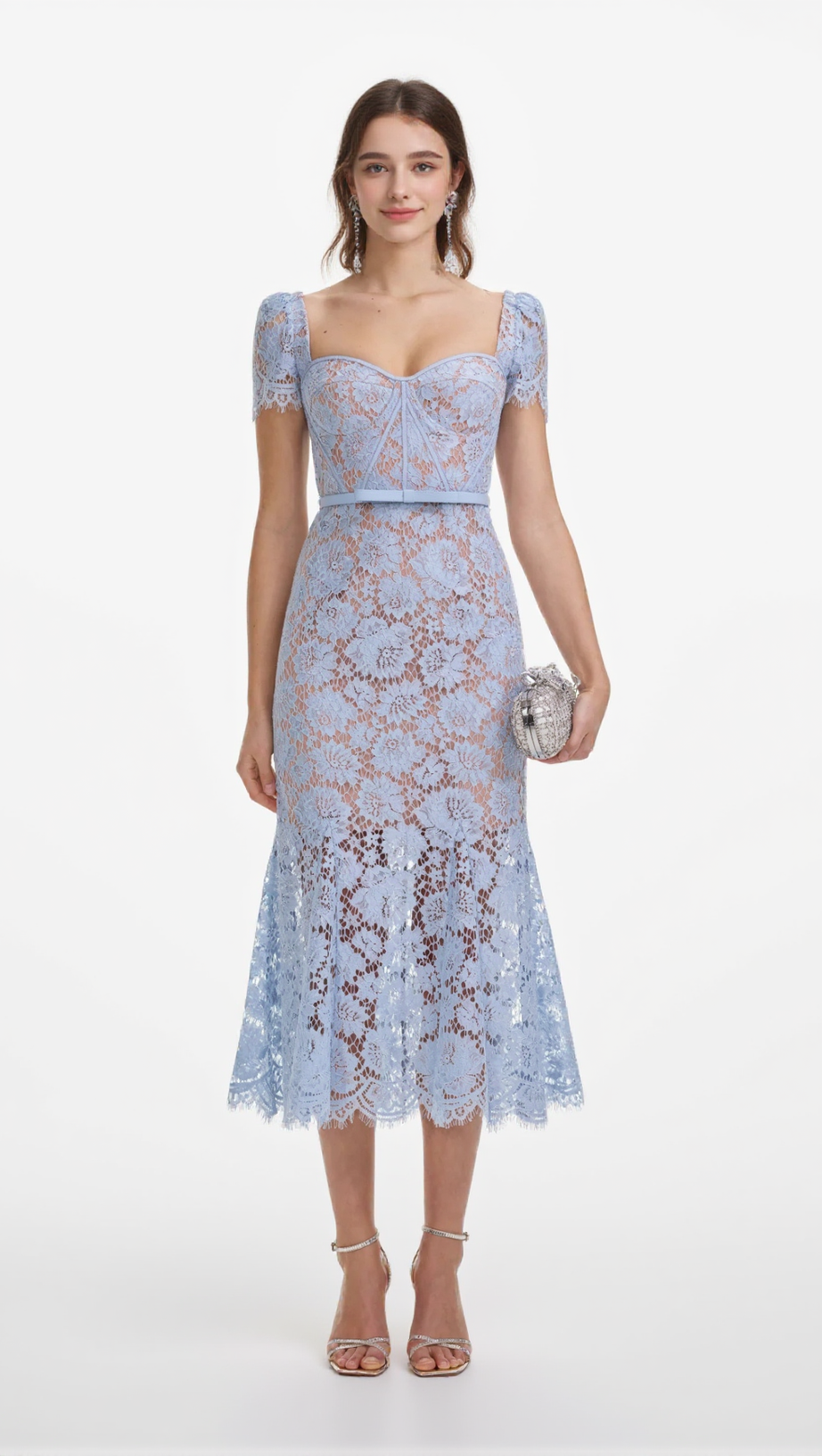 Abito midi in pizzo fine blu