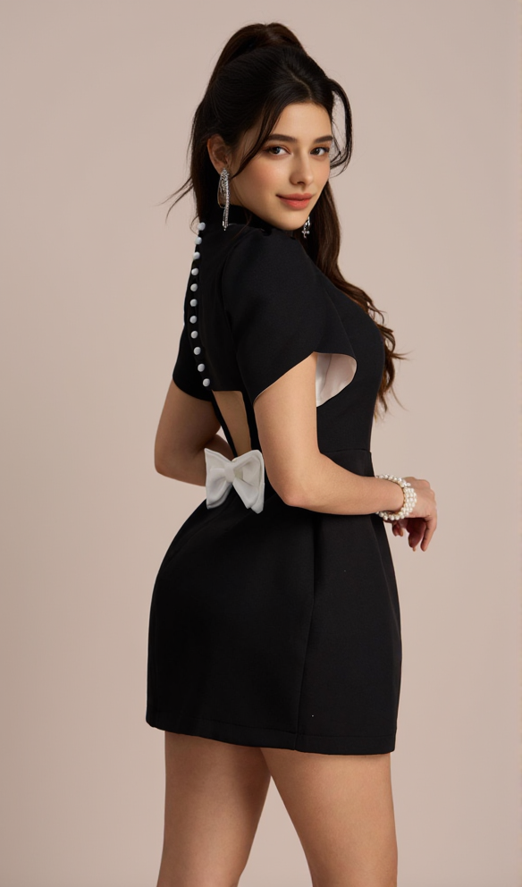 AIIZIE FANNY BACK CUT-OUT BOWKNOT BLACK MINI DRESS - product image