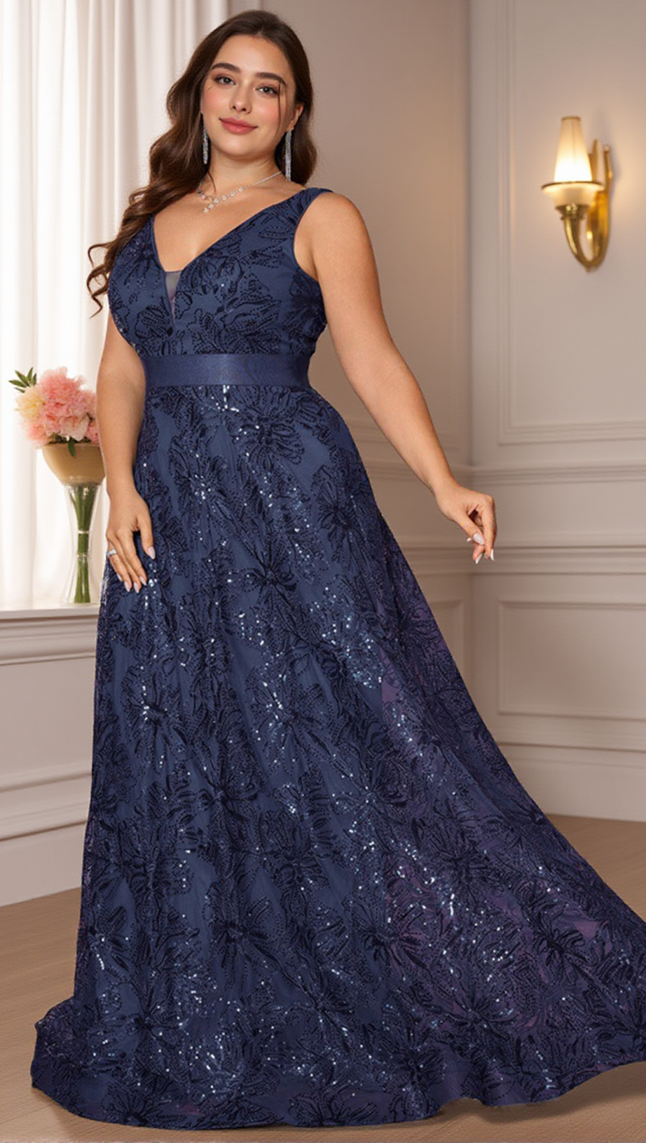 DAVINA DEEP-V SEQUINED MAXI DRESS