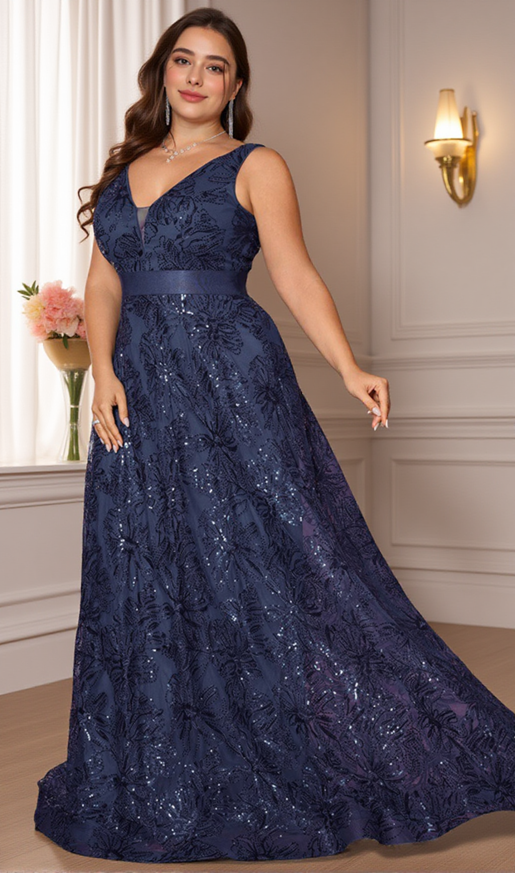 DAVINA DEEP-V SEQUINED MAXI DRESS