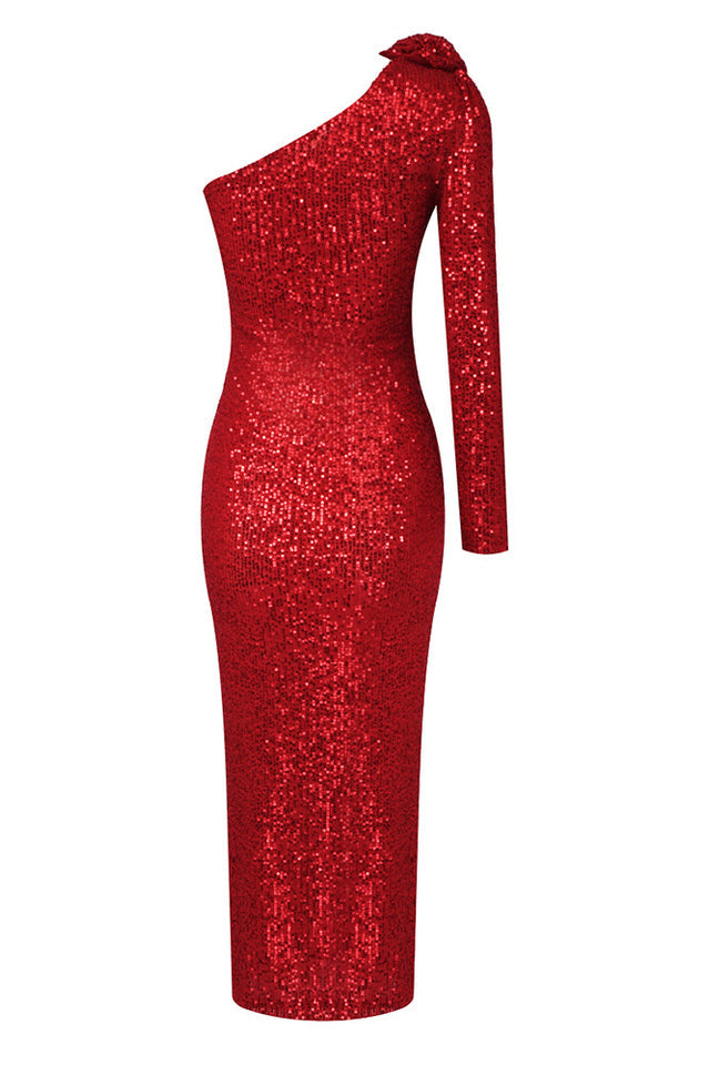 AIIZIE ETHEL SEQUINS ONE SHOULDER MIDI DRESS - product image