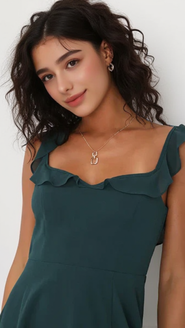 AIIZIE DREAMY ADMIRATION EMERALD GREEN RUFFLED MAXI DRESS - product image
