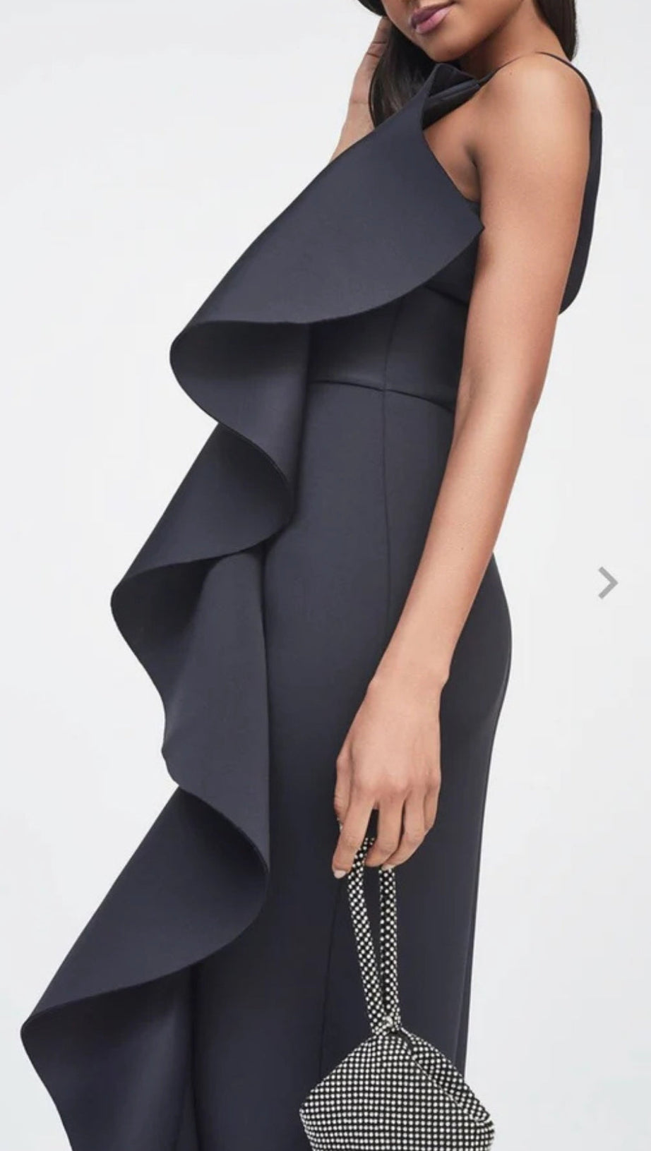 ASYMMETRIC DRAPED FRILL SCUBA DRESS