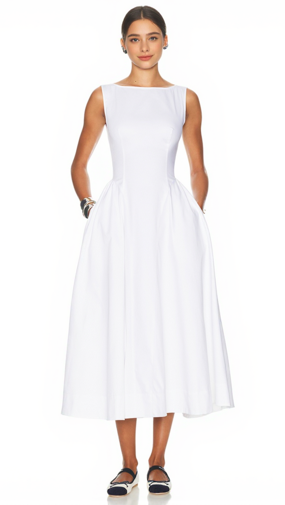 STRETCH COTTON SATEEN MIDI DRESS IN WHITE – AIIZIE