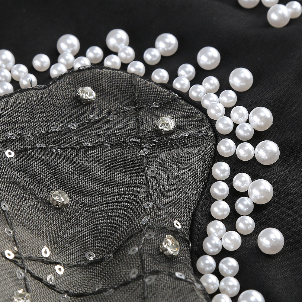 AIIZIE SYMMETRICAL TULLE PEARL EMBELLISHED MINI DRESS IN BLACK - product image