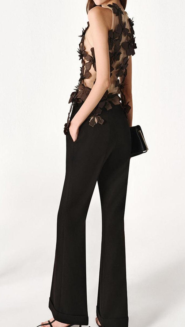 AIIZIE MOYER BODYCON FLOWER APPLIQUE TULLE TOP IN BLACK - product image