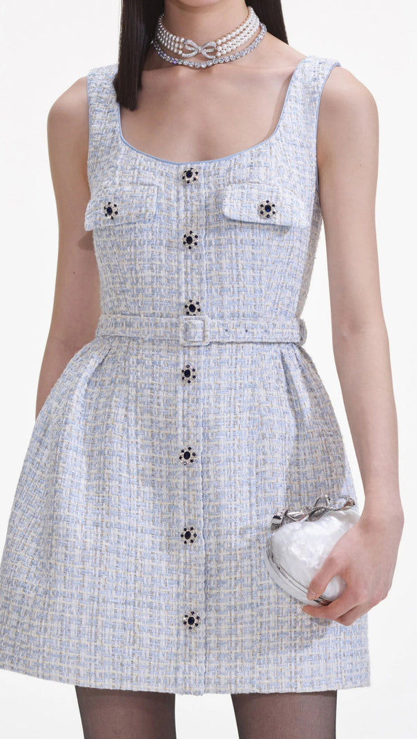 AIIZIE BLUE BOUCLE SLEEVELESS MINI DRESS - product image