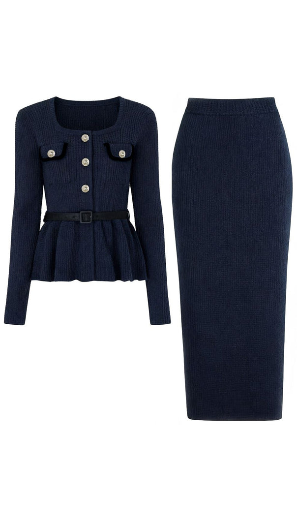 AIIZIE Chic Ribbed Knit Peplum Top & Midi Skirt Set - The Jakob Ensemble - product image