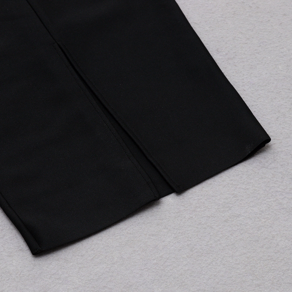 AIIZIE CALISTA BLACK ONE BOW SHOULDER SPLIT BANDAGE MIDI DRESS - product image