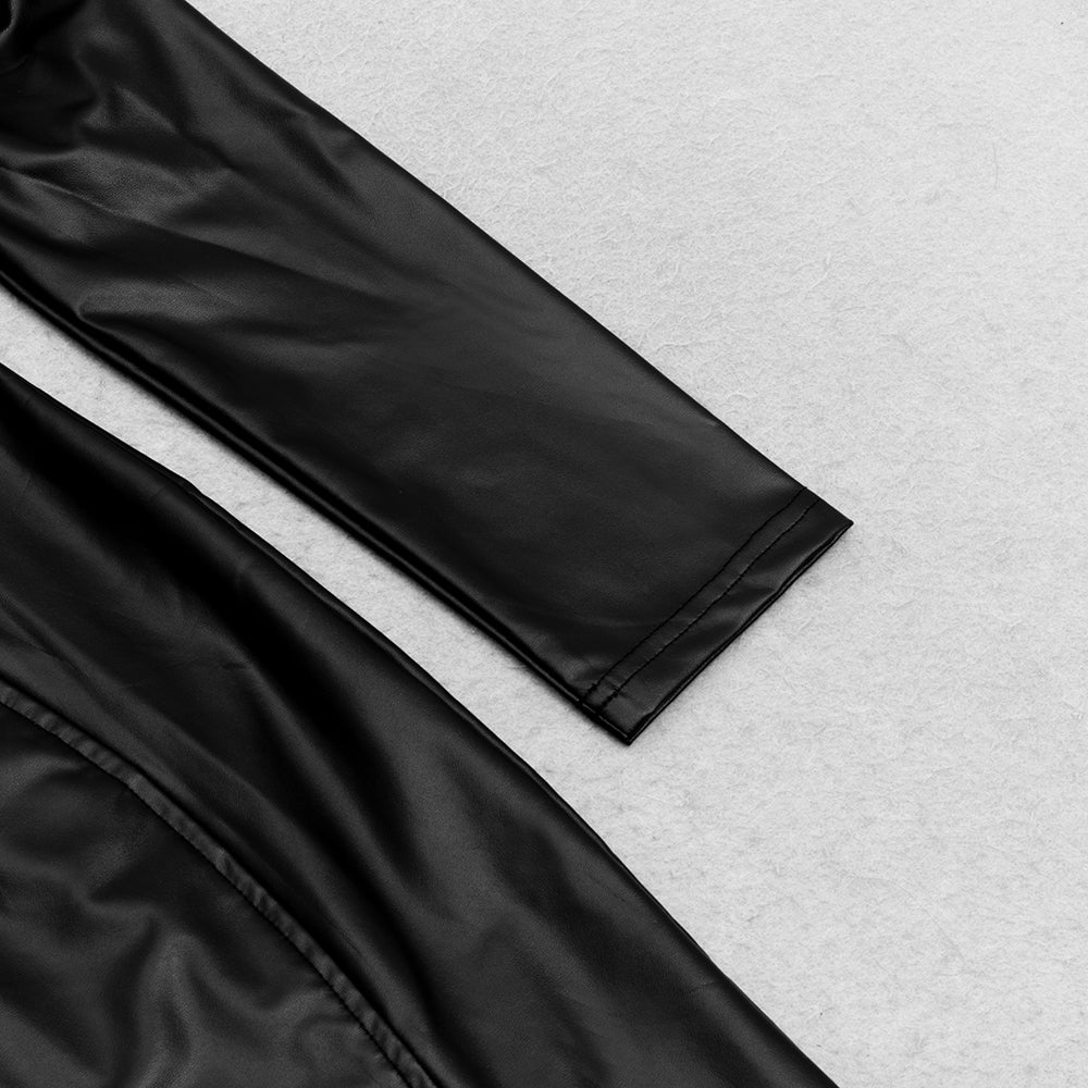 AIIZIE BLACK OFF-SHOULDER LONG-SLEEVED LEATHER DRESS WITH SLIT - product image