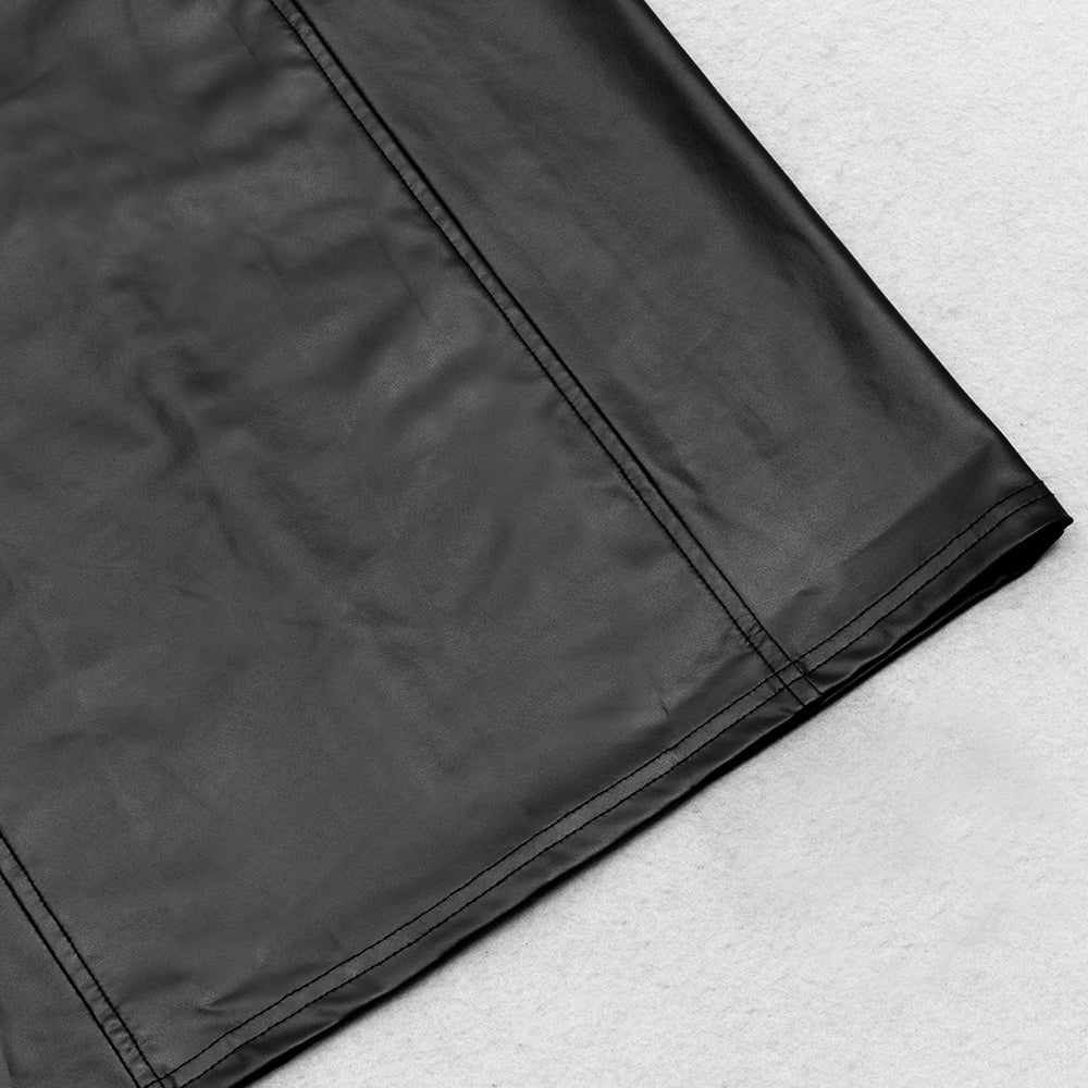 AIIZIE BLACK OFF-SHOULDER LONG-SLEEVED LEATHER DRESS WITH SLIT - product image