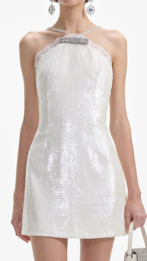 AIIZIE CREAM SEQUIN HALTER MINI DRESS - product image