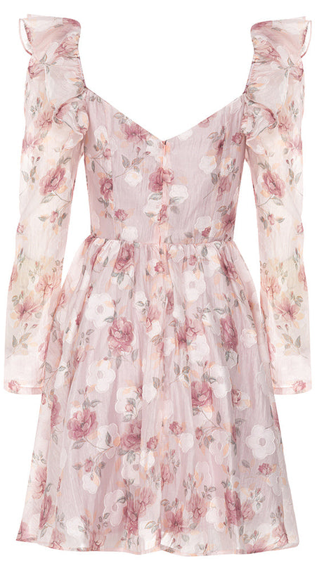 BROOK FLORAL RUCHED MINI DRESS IN PINK