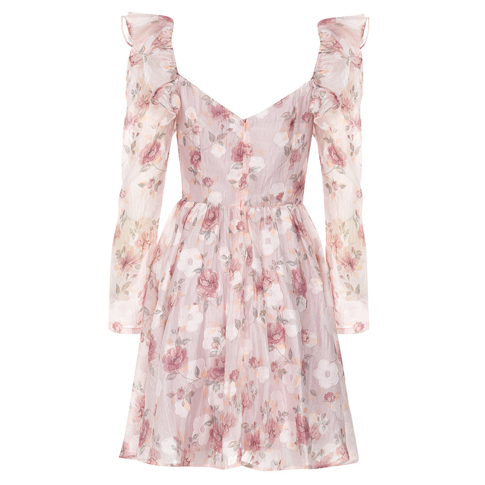 AIIZIE BROOK FLORAL RUCHED MINI DRESS IN PINK - product image