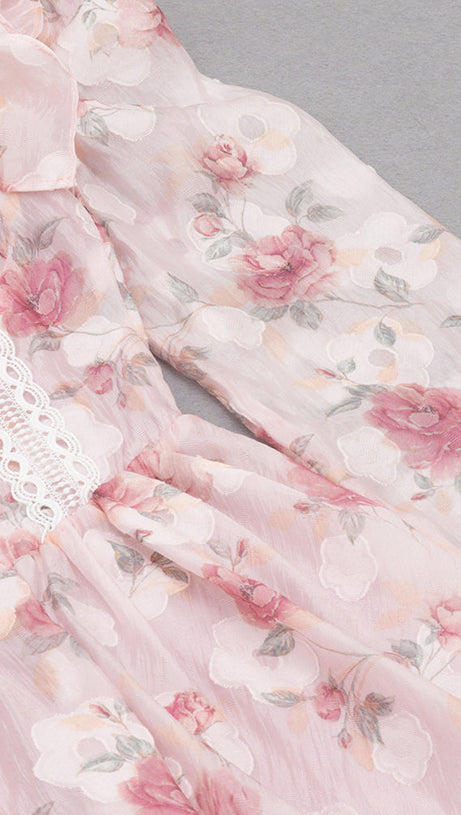 BROOK FLORAL RUCHED MINI DRESS IN PINK