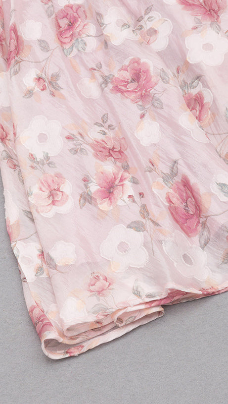 BROOK FLORAL RUCHED MINI DRESS IN PINK