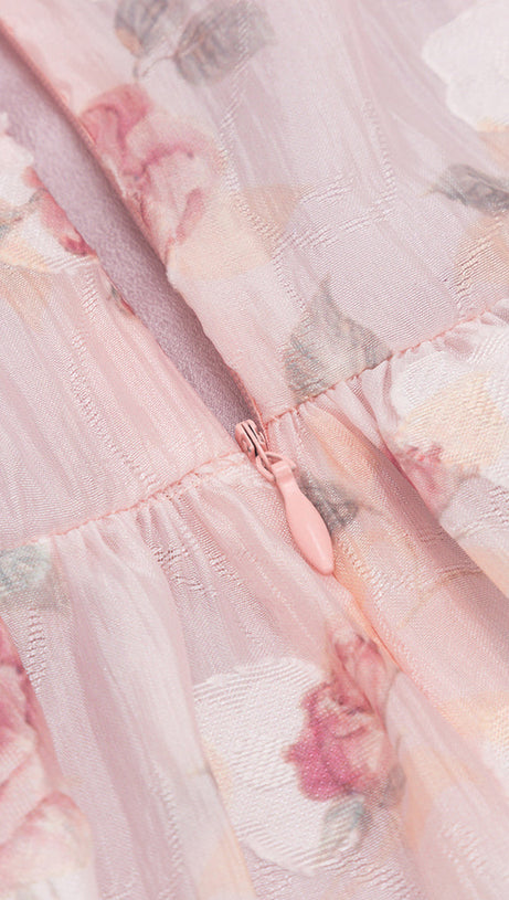 BROOK FLORAL RUCHED MINI DRESS IN PINK